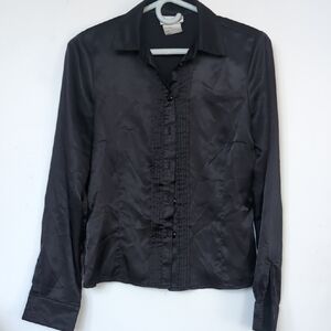 Classic Black Satin Button-Front Blouse